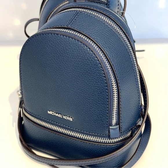 Michael Kors Rhea Extra-Small Printed Signature Logo Backpack Navy Blue - Picture 7 of 9